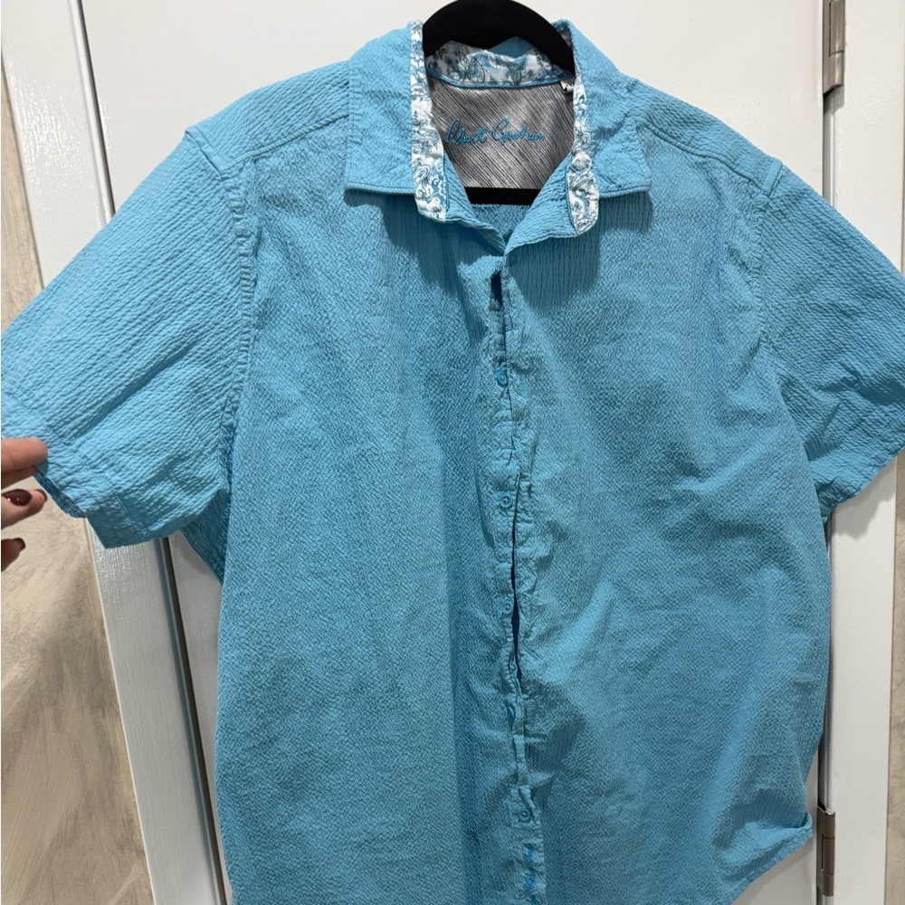 Robert Graham Textured Aqua Short Sleeve Shirt